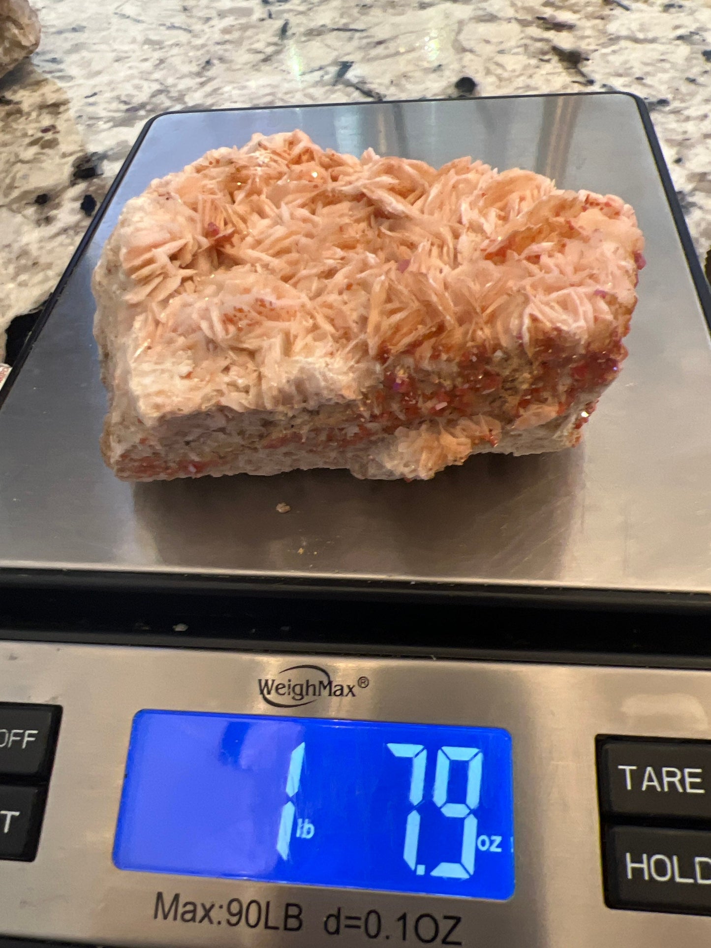 Vanadinite Crystal On Baryte 1lb 7oz from Morocco.