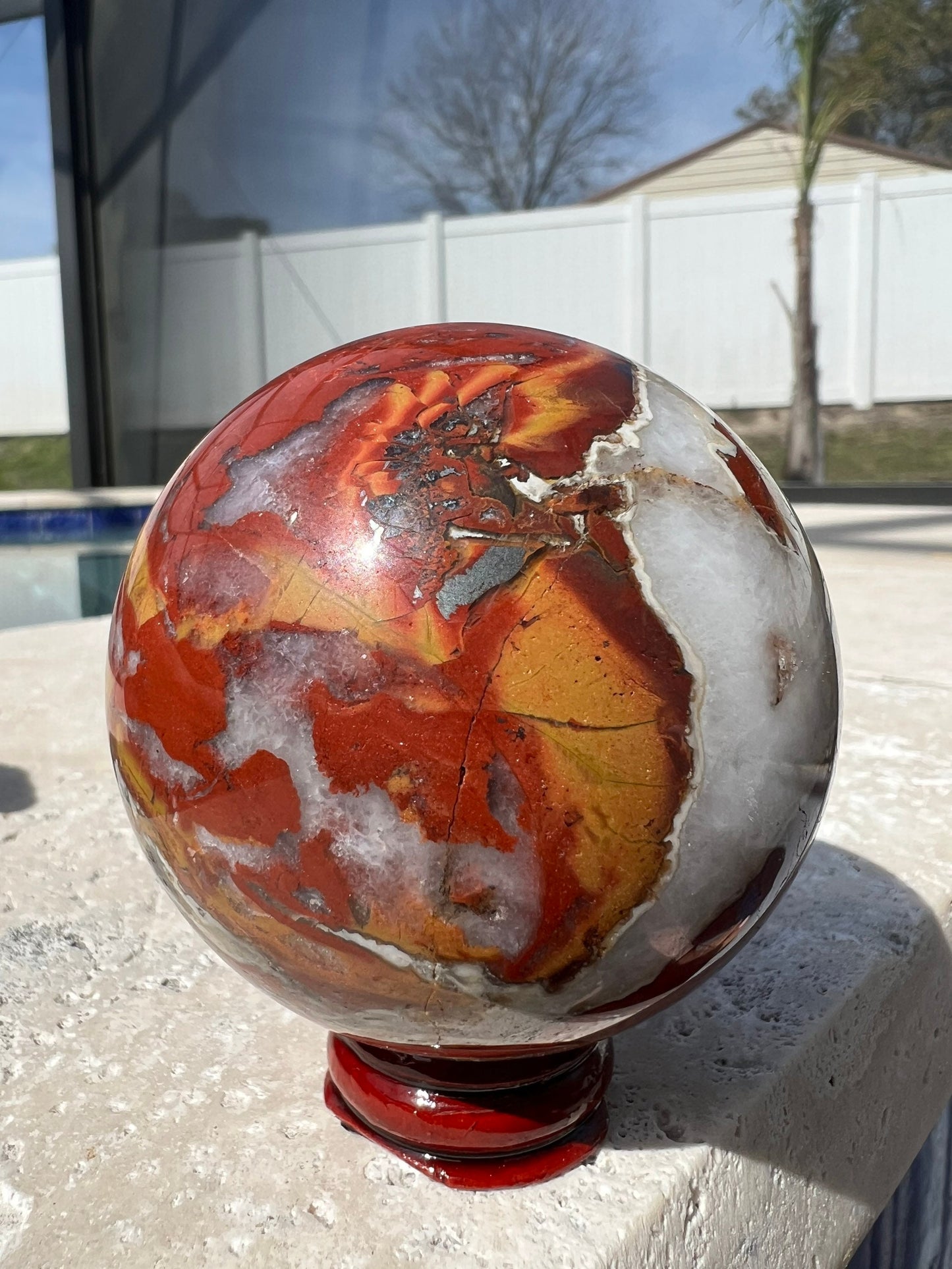 Red warring state agate 68mm sphere 1 pound