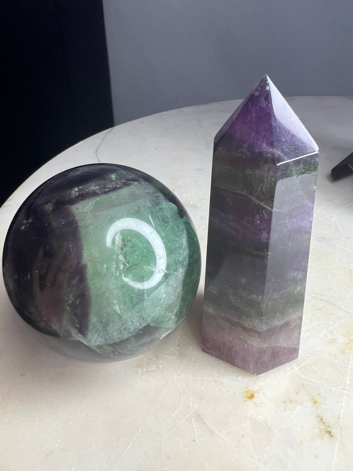 Dark purple and green fluorite set total weight 15oz
