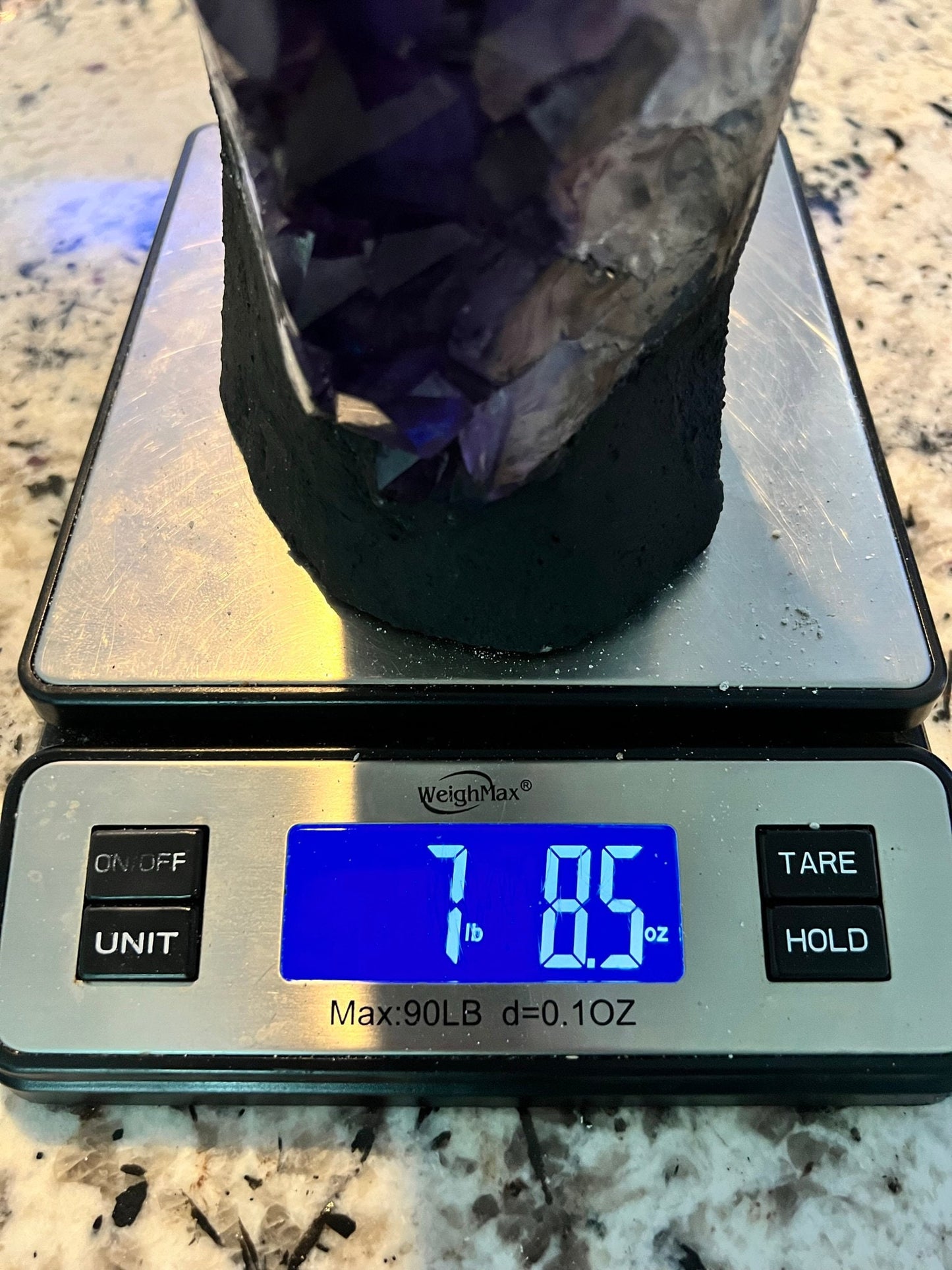 Amethyst Crystal Cluster 7lb 8oz on base with Polished Sides from Brazil Extra A+ Dark Color, open faced.