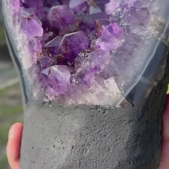Amethyst Crystal Cluster 11.lb 9oz on base with Polished Sides from Brazil Extra A+ Dark Color