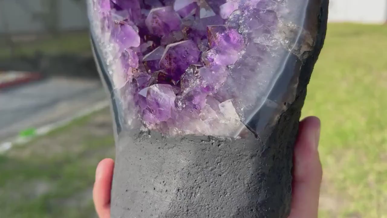 Amethyst Crystal Cluster 11.lb 9oz on base with Polished Sides from Brazil Extra A+ Dark Color