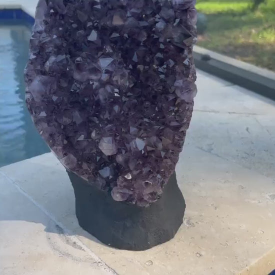 Amethyst Crystal Cluster 18lb 4oz on base with Polished Sides from Brazil Extra A+ Dark Color