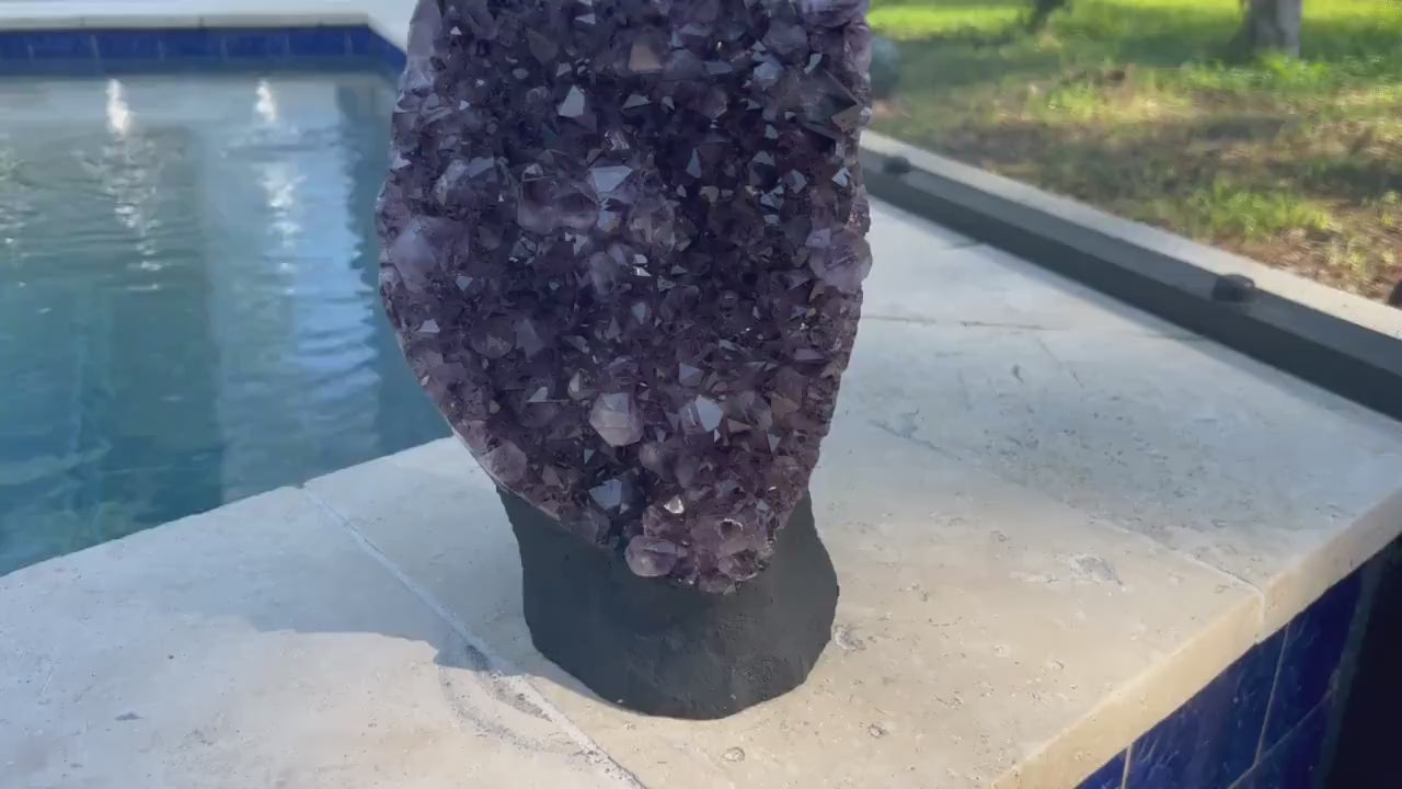 Amethyst Crystal Cluster 18lb 4oz on base with Polished Sides from Brazil Extra A+ Dark Color