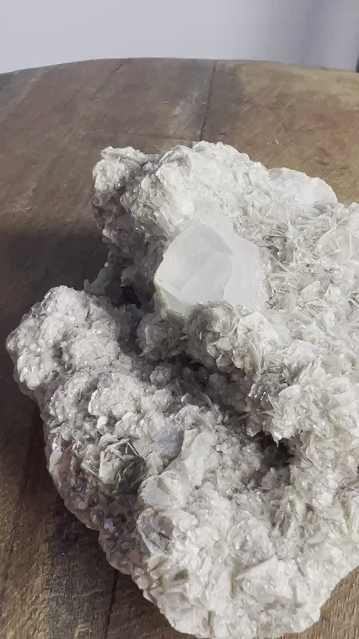 Aquamarine on mica mineral cluster is the small one and the uv reactive calcite you get both clusters. 36grams small and 428grams larger one