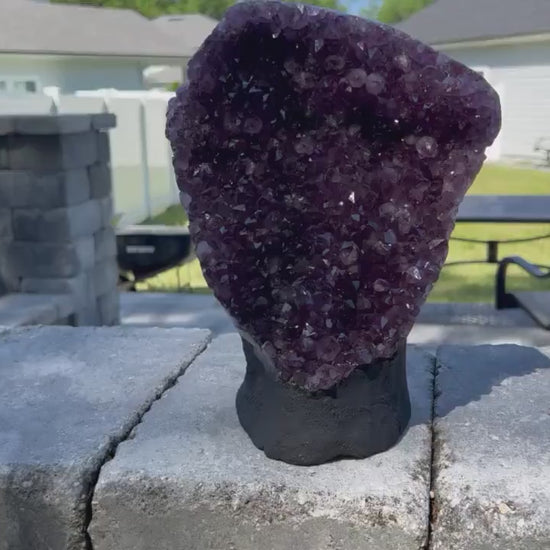 Amethyst Crystal Cluster 14.lb 15oz on base with Polished Sides from Brazil Extra A+ Dark Color, Open faced.