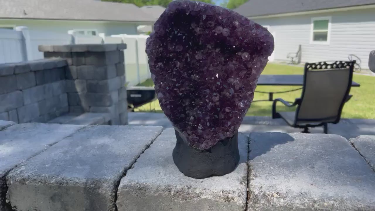 Amethyst Crystal Cluster 14.lb 15oz on base with Polished Sides from Brazil Extra A+ Dark Color, Open faced.