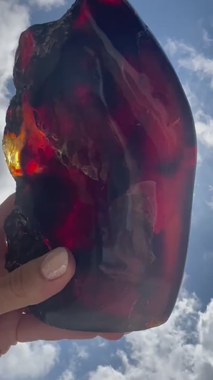 Natural Sumatran Blue Amber, freeform UV REACTIVE BLUE Half polished 502grams.