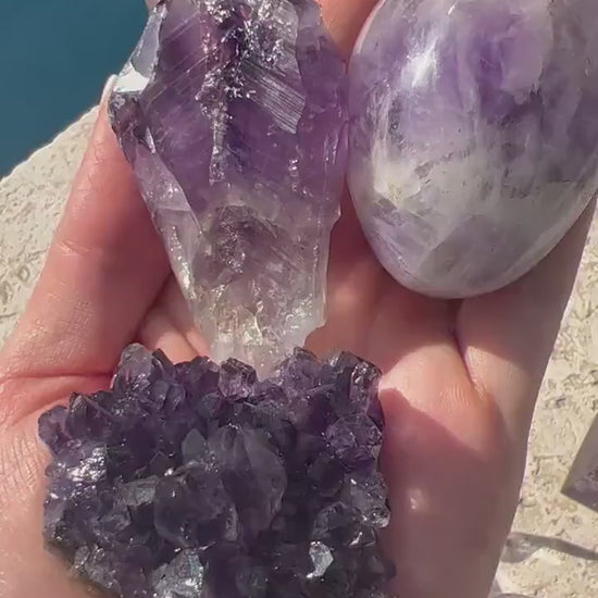 5piece amethyst set you will get a sphere, tree, small cluster, palm and mini wand.