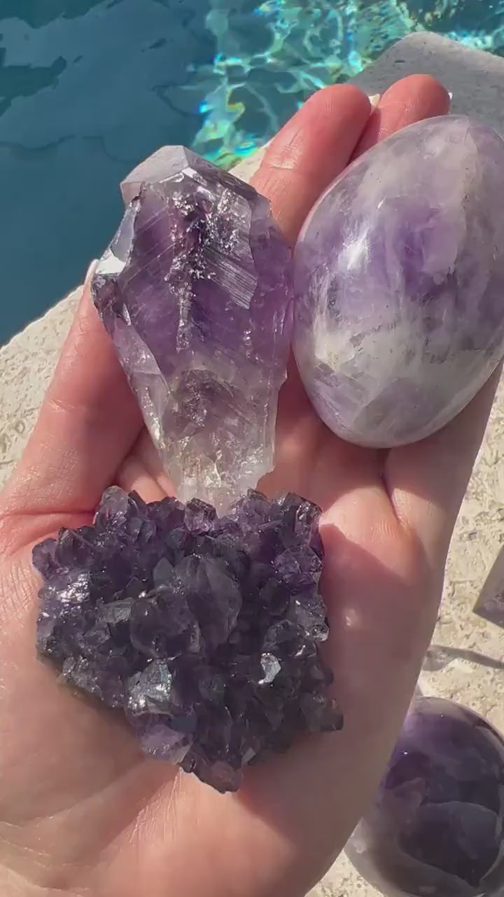 5piece amethyst set you will get a sphere, tree, small cluster, palm and mini wand.