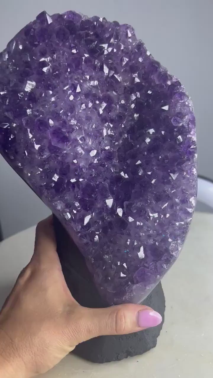 Amethyst 9 pounds 13oz with Polished Sides from Brazil Extra A+ Dark Color, Open faced.