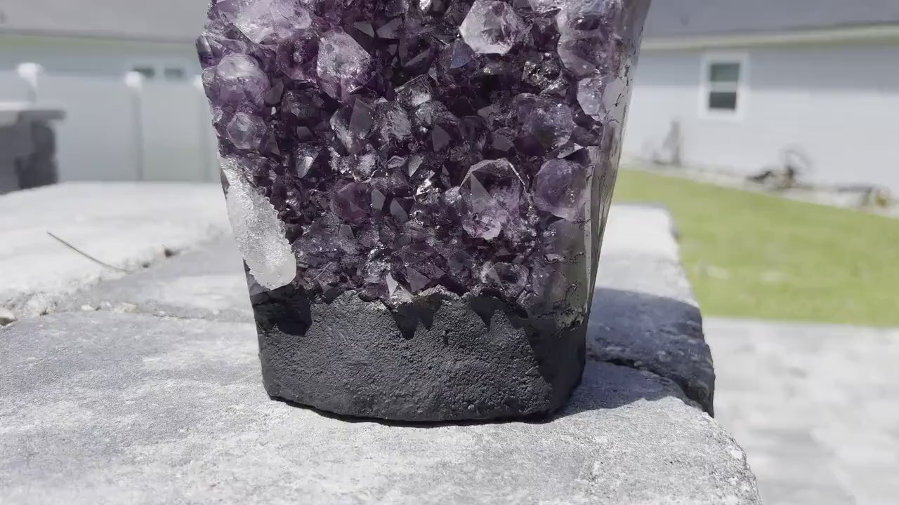 Amethyst Crystal Cluster 13lb 11oz on base with Polished Sides from Brazil Extra A+ Dark Color, open faced.