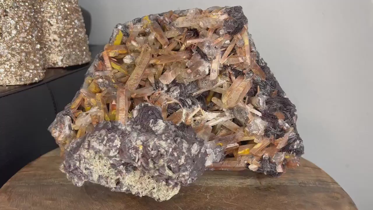 Large MASSIVE Extremely Rare (Guangdong Mine) Yellowish/Red Iron QUARTZ Crystals w/Hematite/Specularite Rosettes 15.37lbs