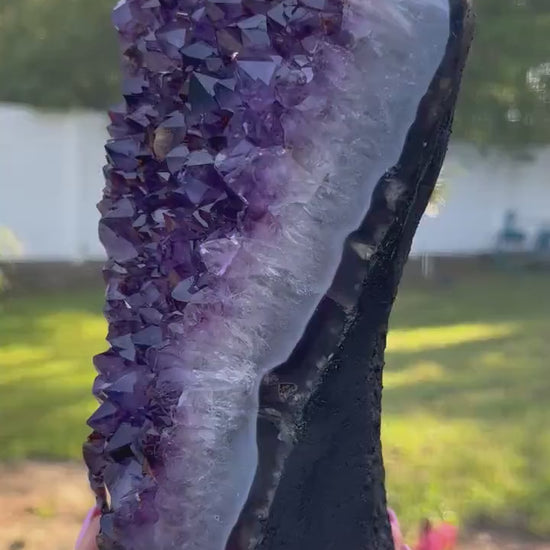 Amethyst 7pounds 15oz with Polished Sides from Brazil Extra A+ Dark Color, Open faced.