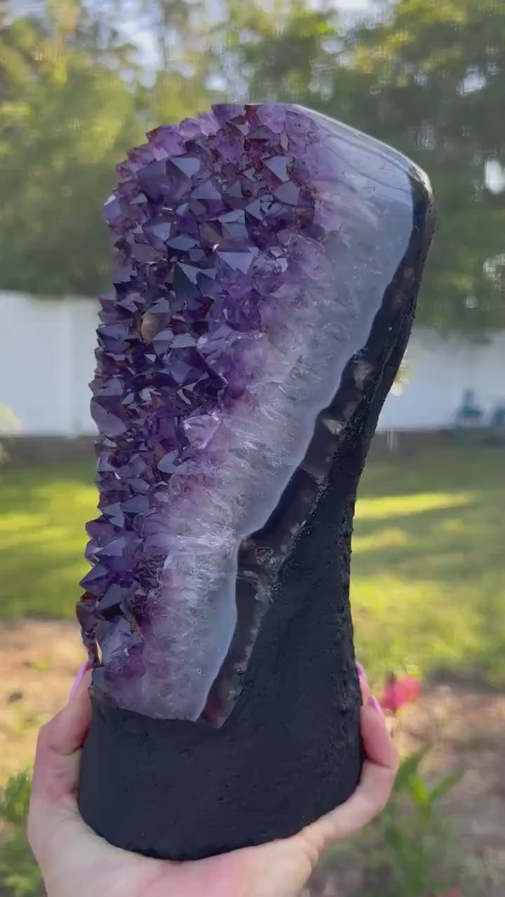 Amethyst 7pounds 15oz with Polished Sides from Brazil Extra A+ Dark Color, Open faced.