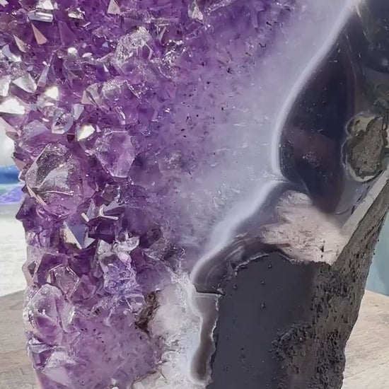 Amethyst 8pounds 6oz with Polished Sides from Brazil Extra A+ Dark Color, Open faced.