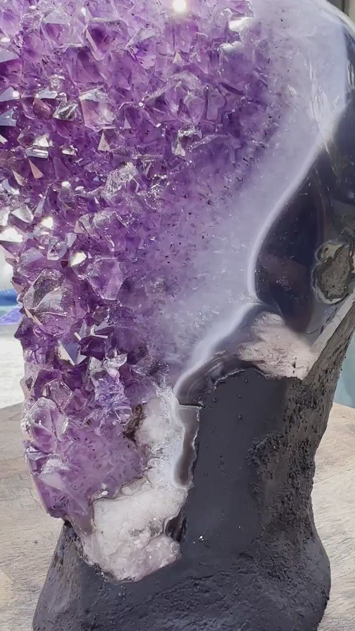 Amethyst 8pounds 6oz with Polished Sides from Brazil Extra A+ Dark Color, Open faced.
