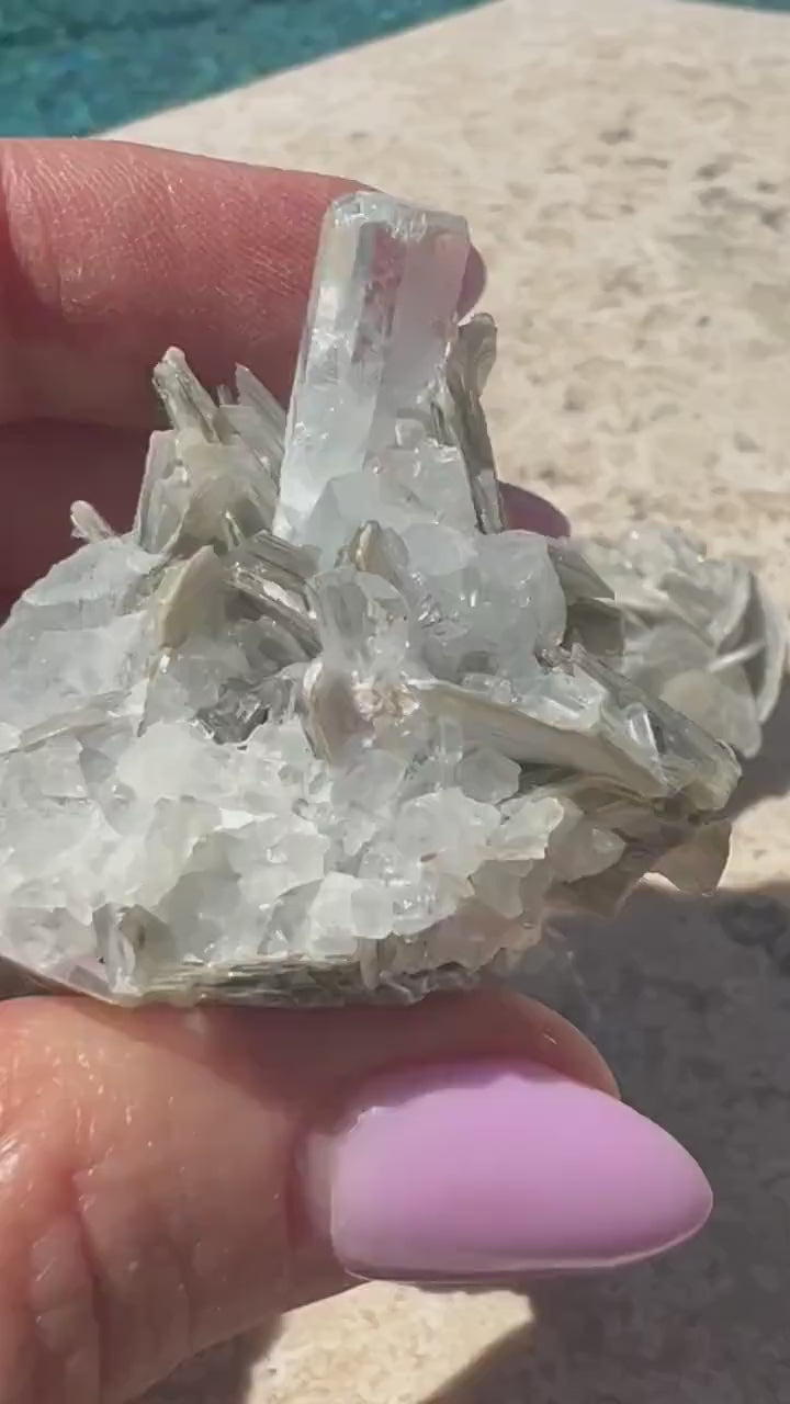 Aquamarine on mica 6 small clusters total weight 208grams