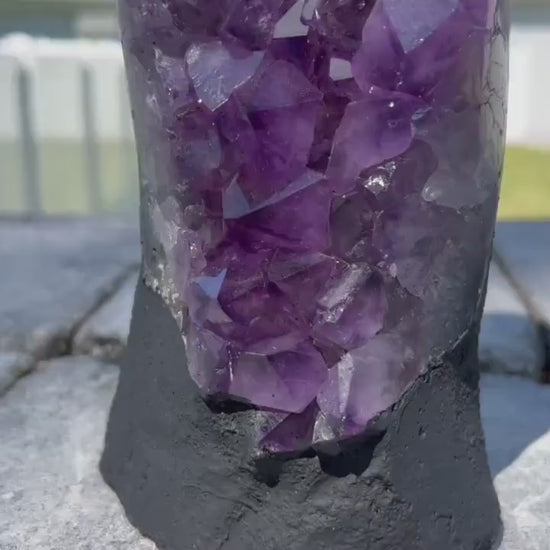 Amethyst Crystal Cluster 7lb 8oz on base with Polished Sides from Brazil Extra A+ Dark Color, open faced.