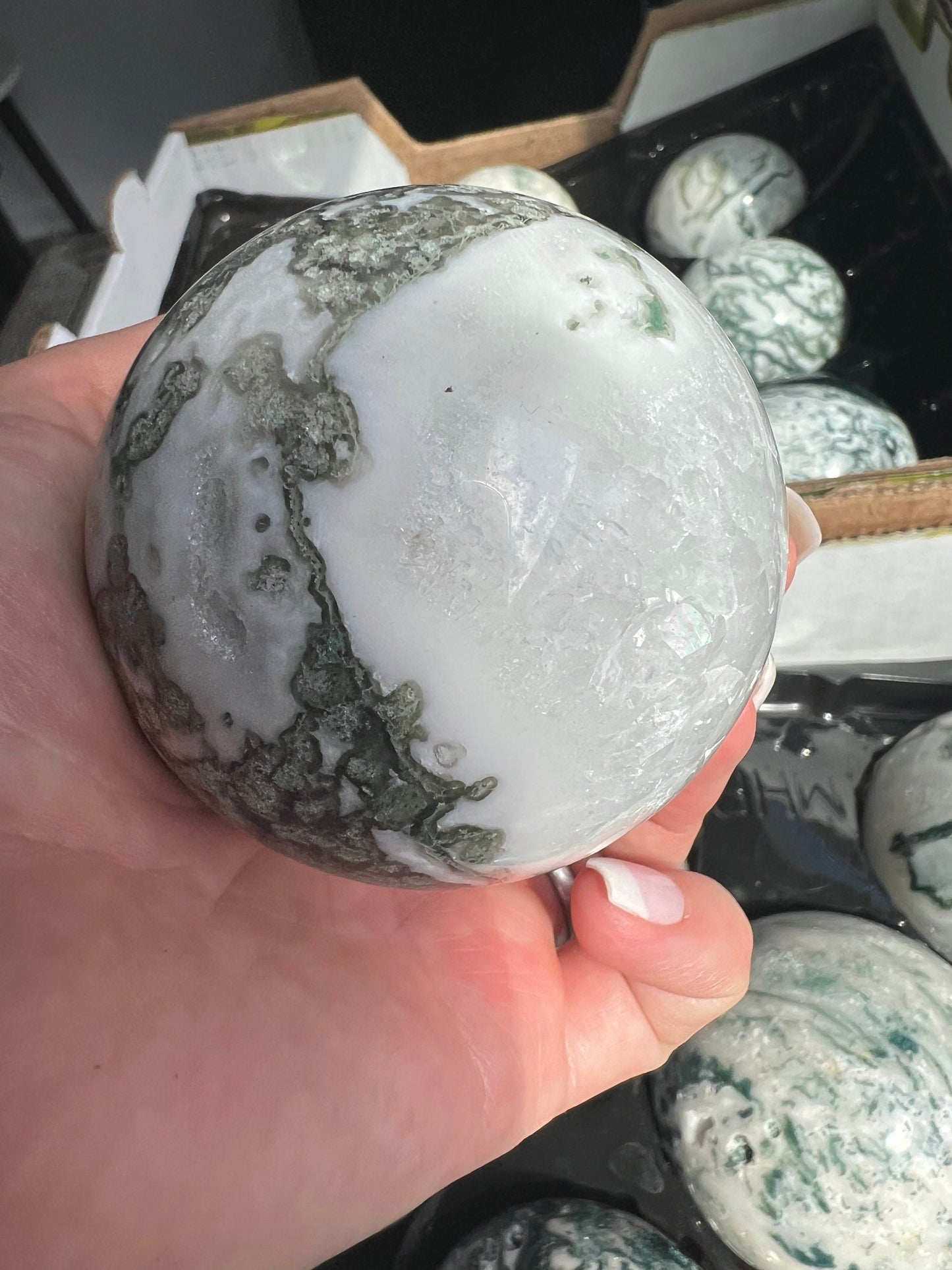 Moss agate sphere bundle 19 spheres total 15.23lbs