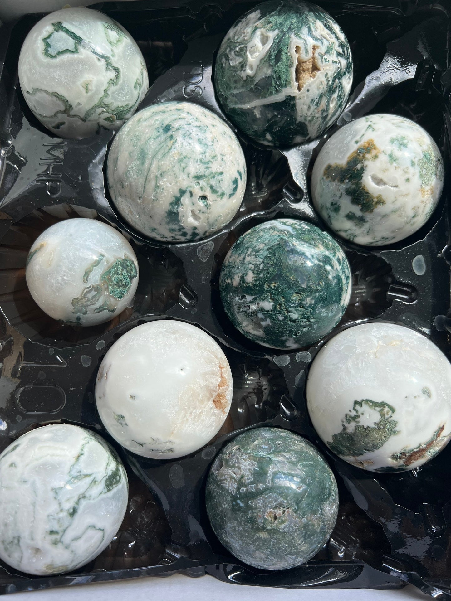 Moss agate sphere bundle 19 spheres total 15.23lbs