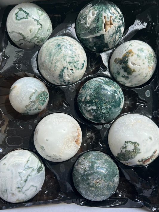 Moss agate sphere bundle 19 spheres total 15.23lbs