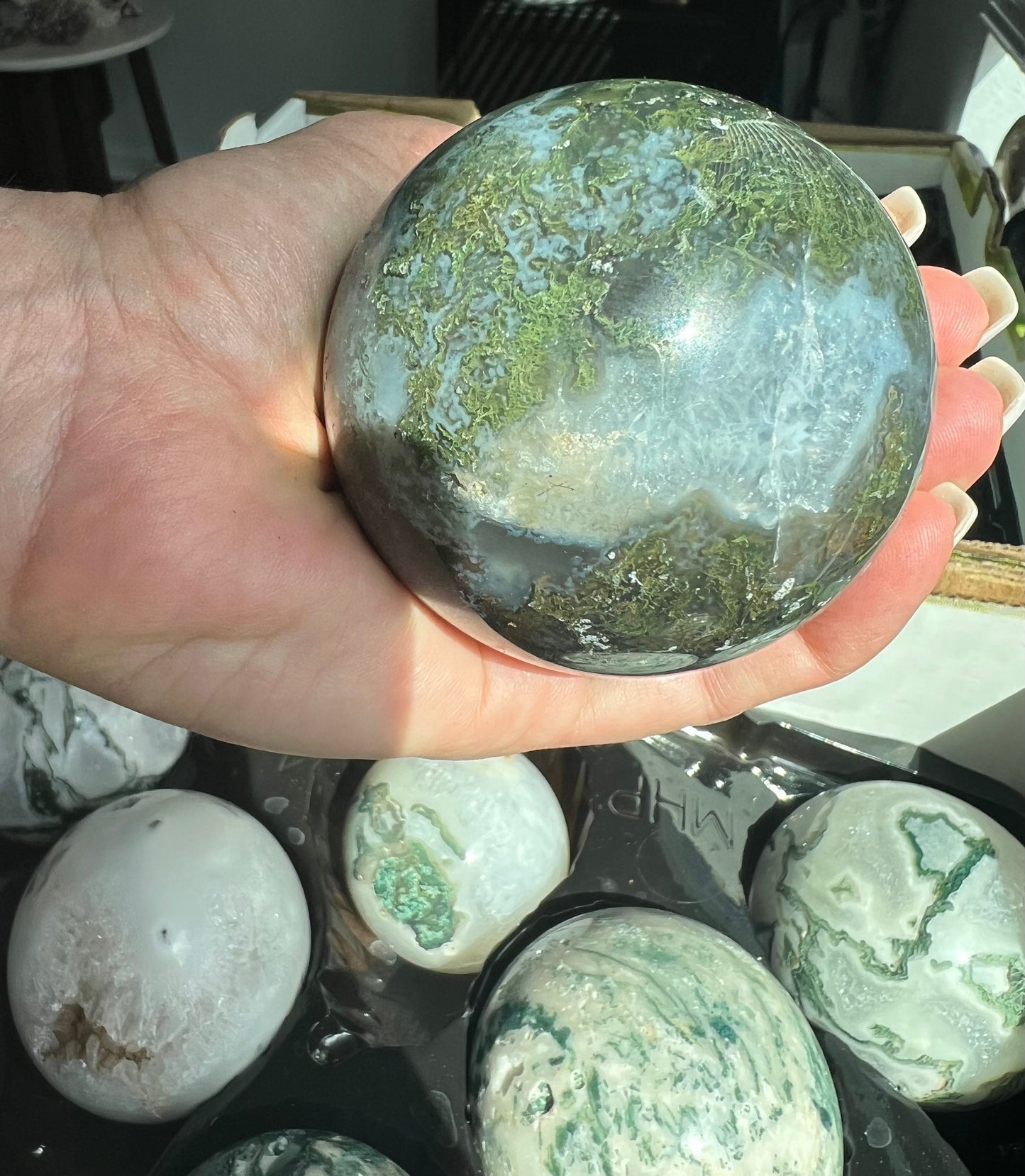 Moss agate sphere bundle 19 spheres total 15.23lbs