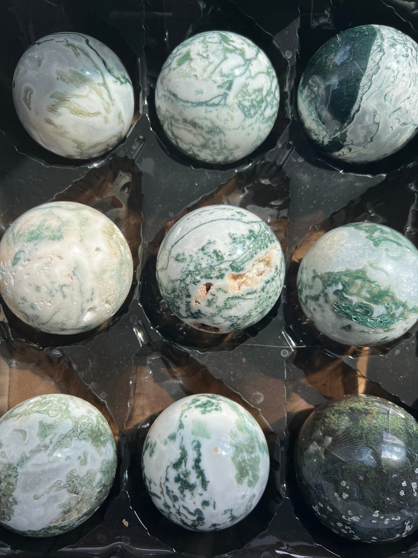 Moss agate sphere bundle 19 spheres total 15.23lbs