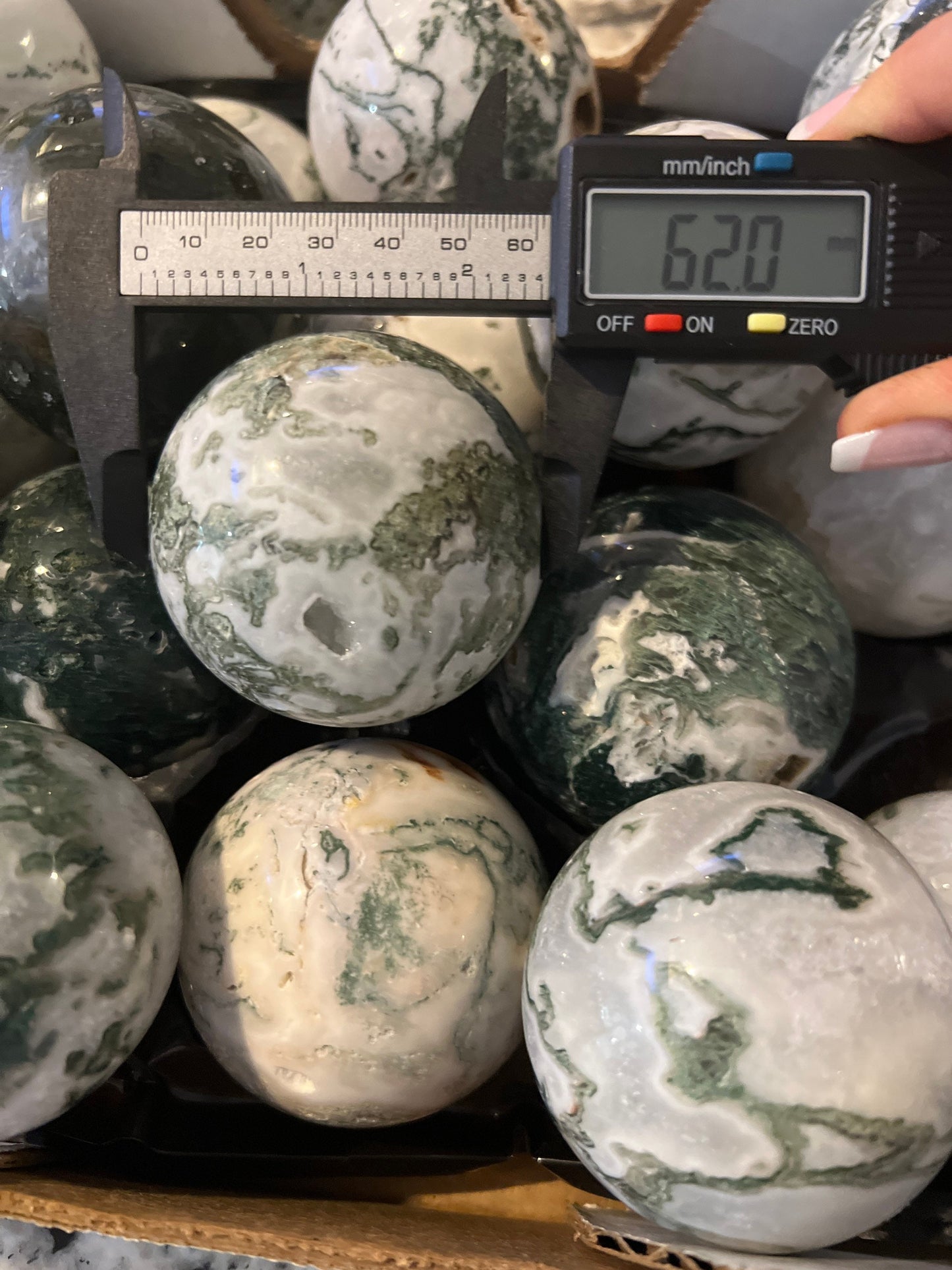 Moss agate sphere bundle 19 spheres total 15.23lbs