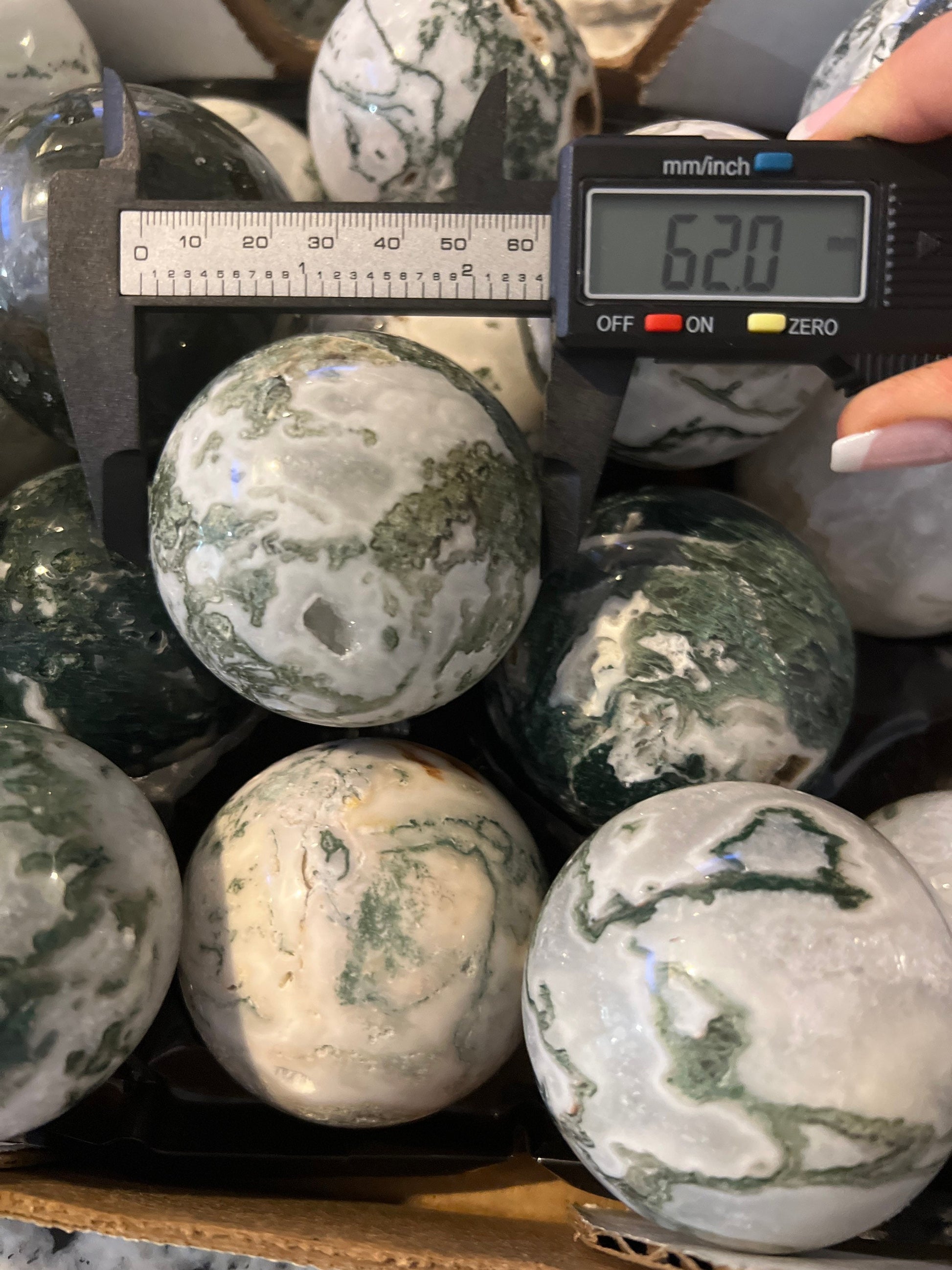 Moss agate sphere bundle 19 spheres total 15.23lbs
