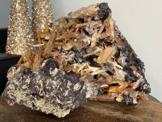 Large MASSIVE Extremely Rare (Guangdong Mine) Yellowish/Red Iron QUARTZ Crystals w/Hematite/Specularite Rosettes 15.37lbs
