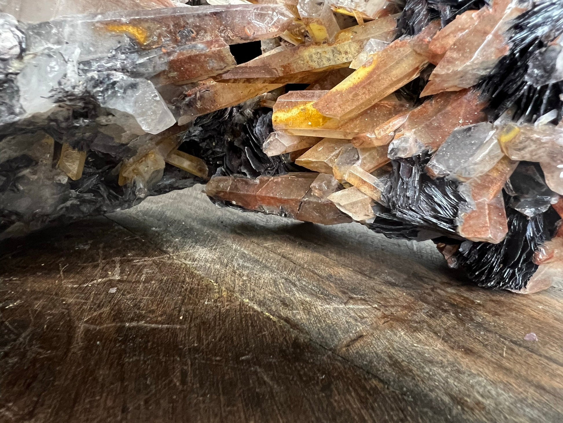 Large MASSIVE Extremely Rare (Guangdong Mine) Yellowish/Red Iron QUARTZ Crystals w/Hematite/Specularite Rosettes 15.37lbs