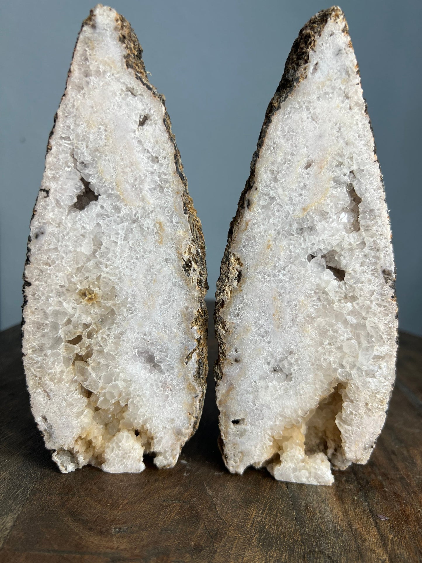 Geode matching set of 2 freestanding 7 inches tall. From Brazil. 4pounds 3oz