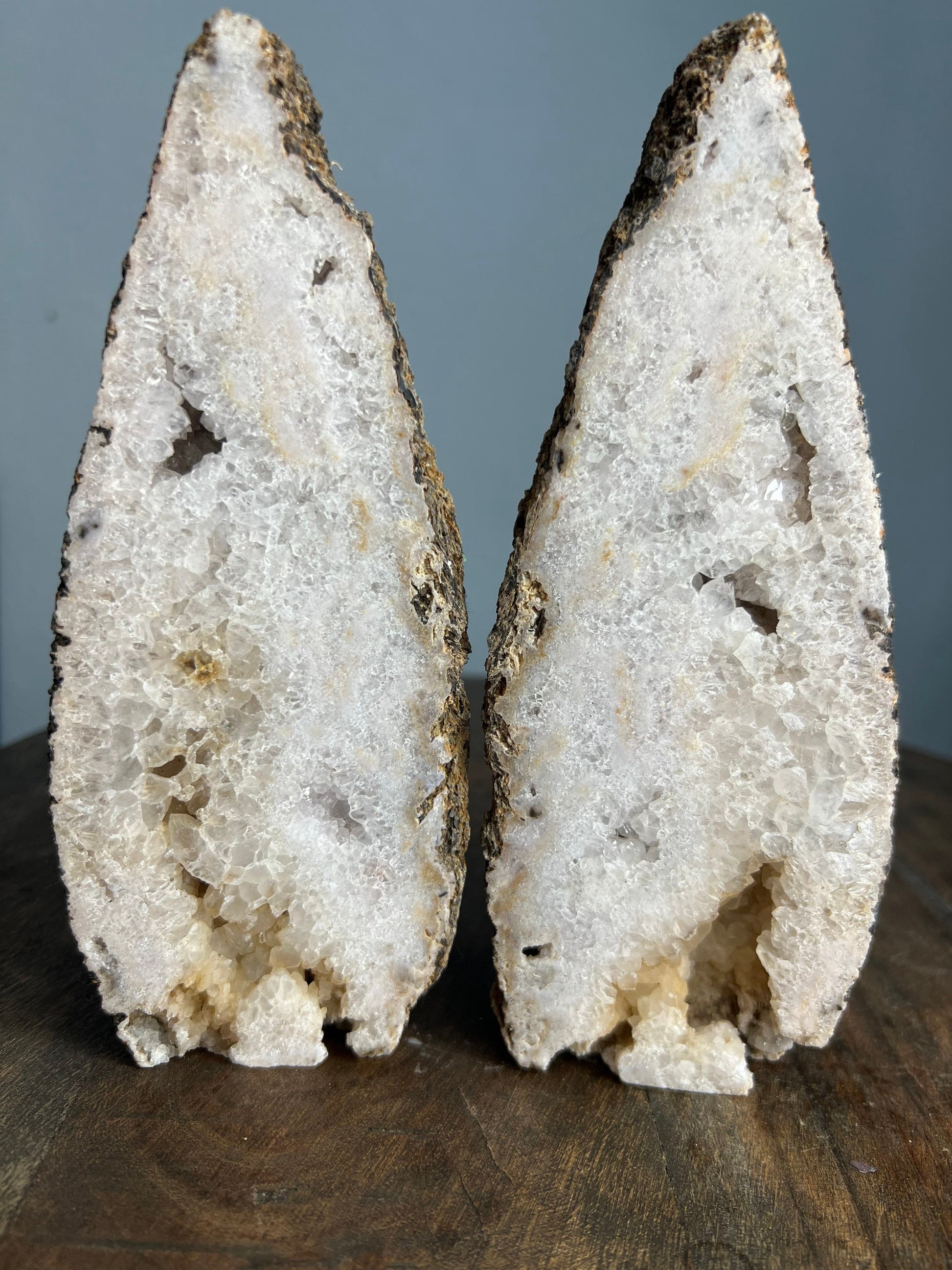 Geode matching set of 2 freestanding 7 inches tall. From Brazil. 4pounds 3oz