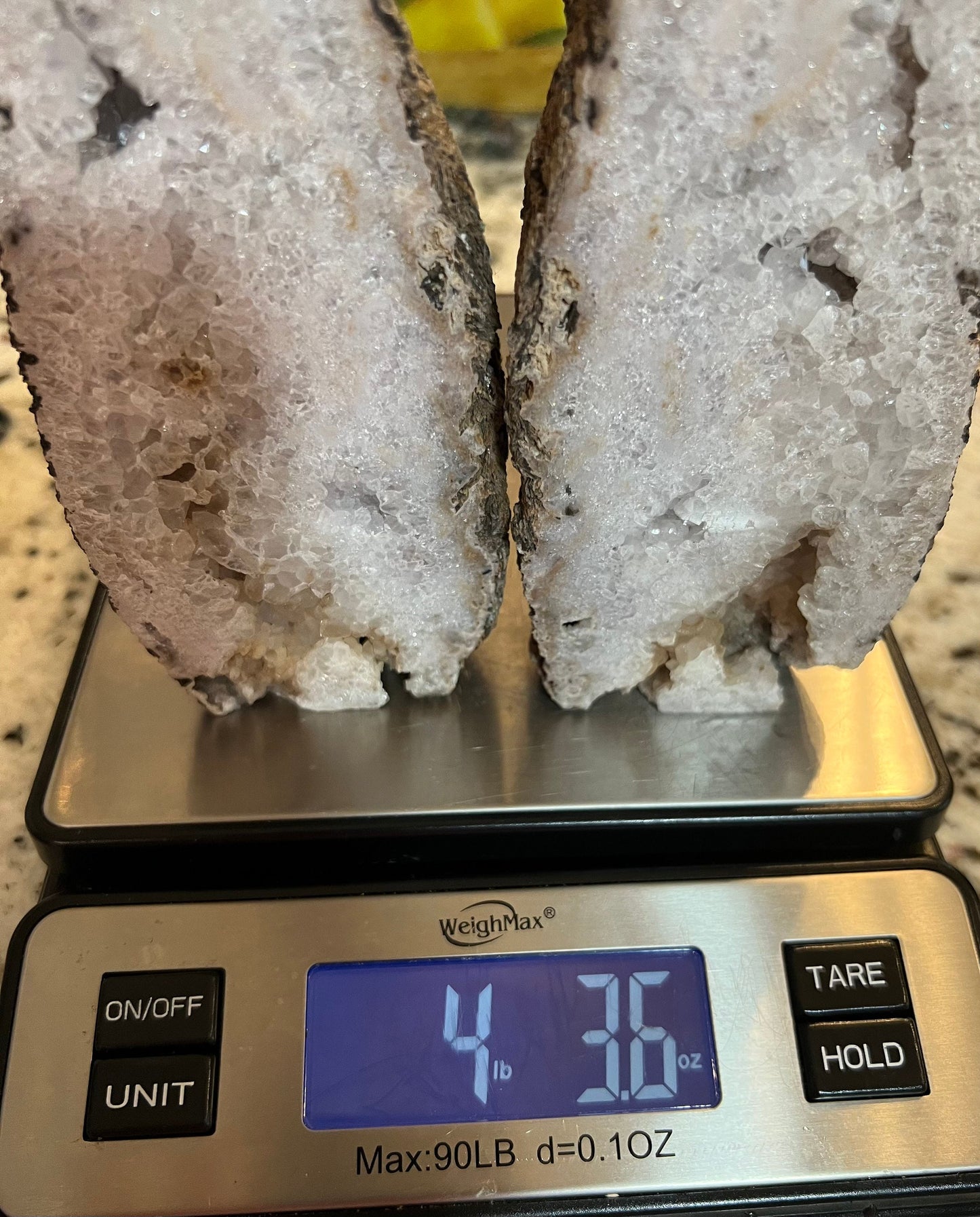 Geode matching set of 2 freestanding 7 inches tall. From Brazil. 4pounds 3oz