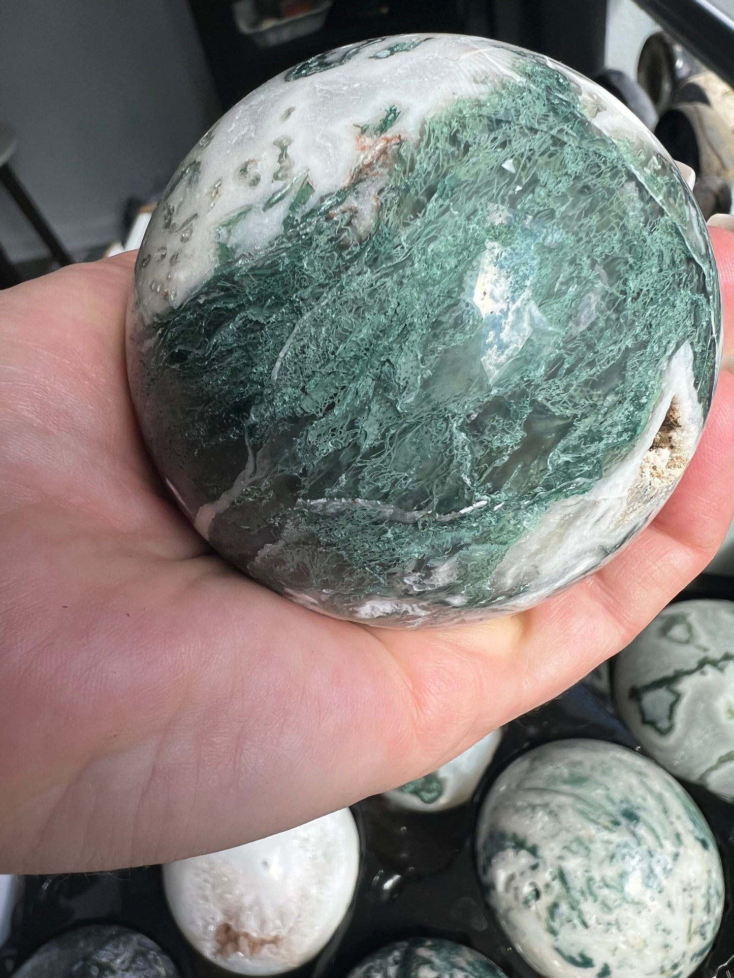 Moss agate sphere bundle 19 spheres total 15.23lbs