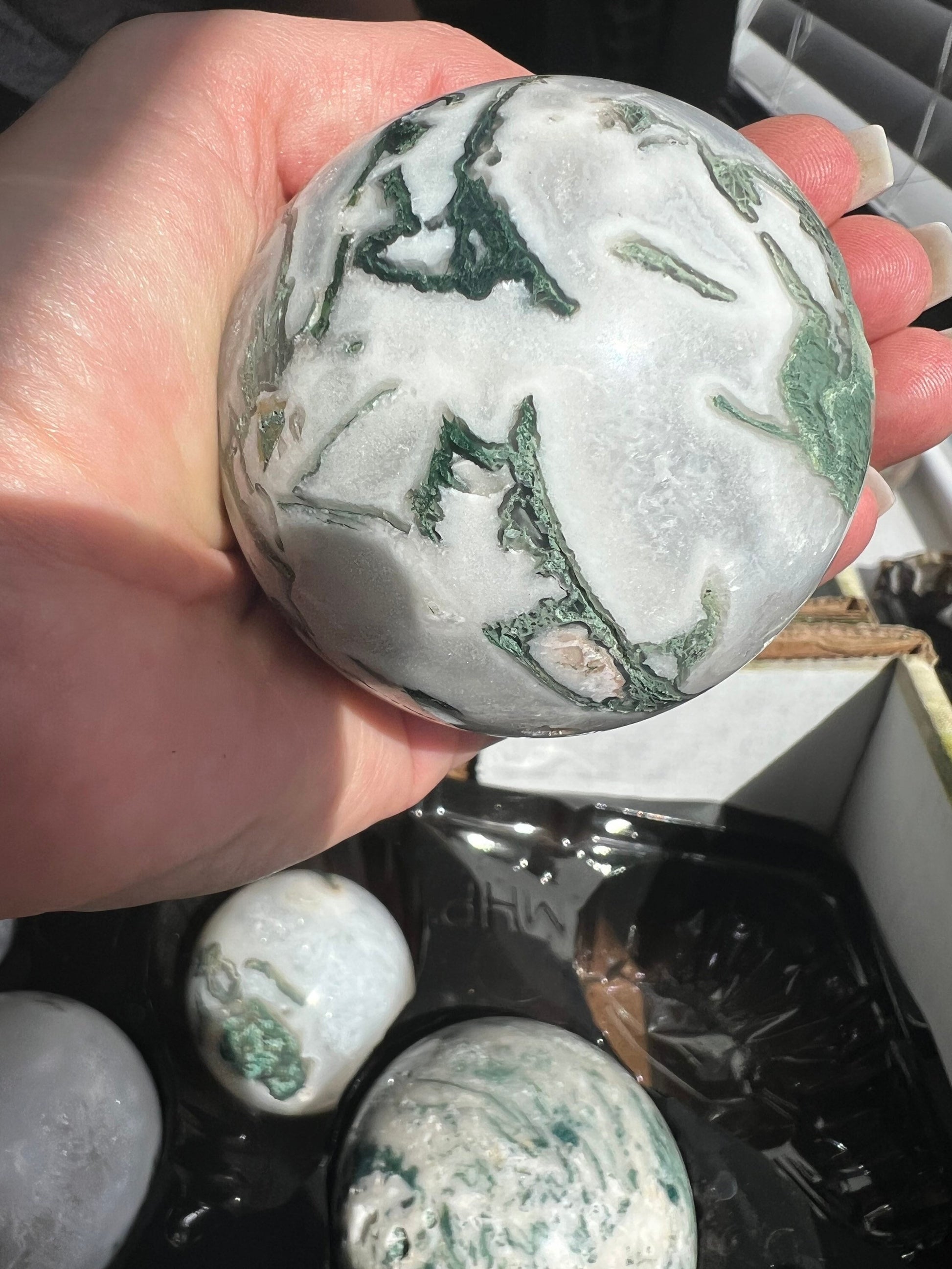 Moss agate sphere bundle 19 spheres total 15.23lbs
