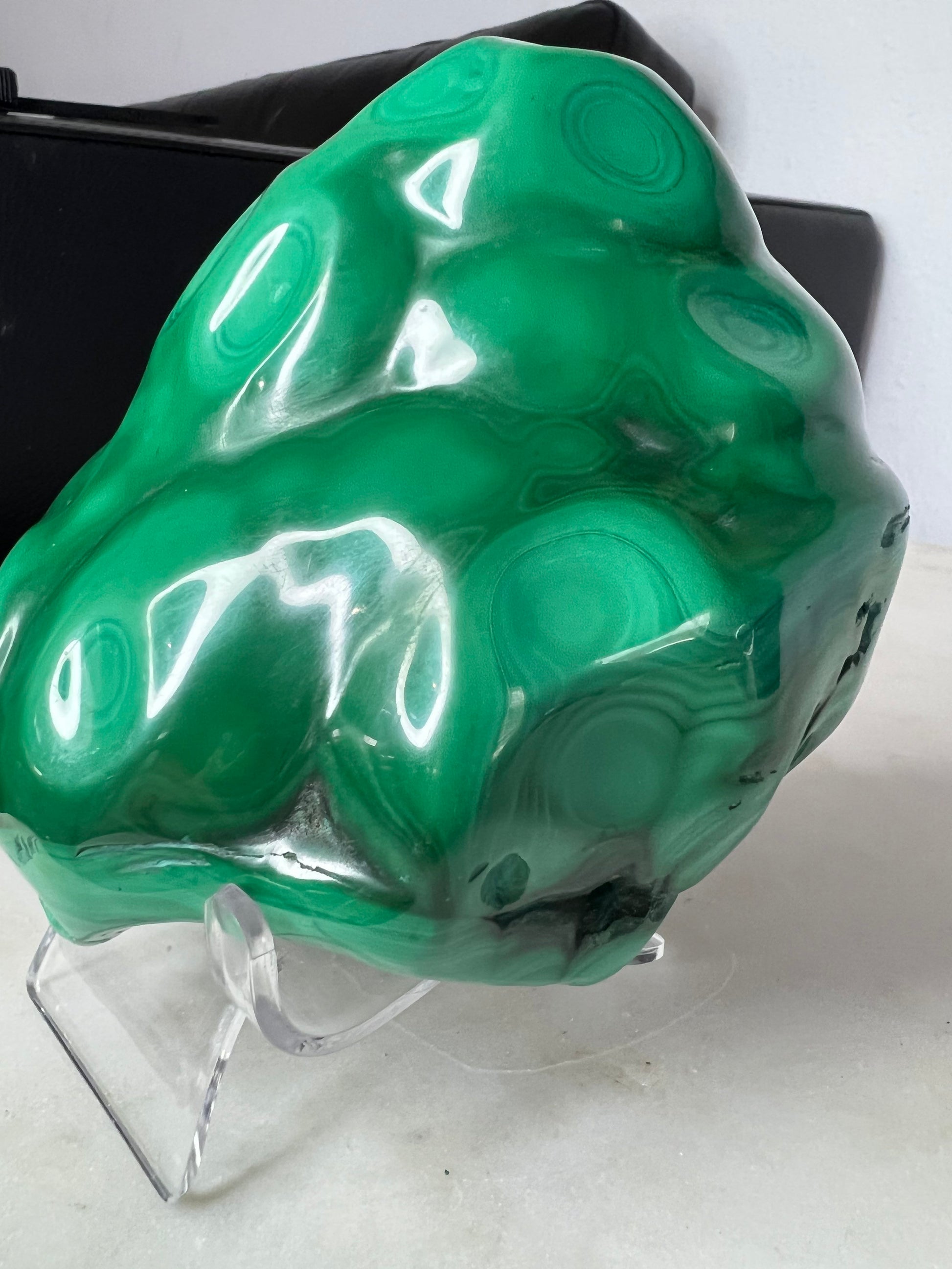 malachite polished from Congo almost 5 inches long and over 2 pounds.