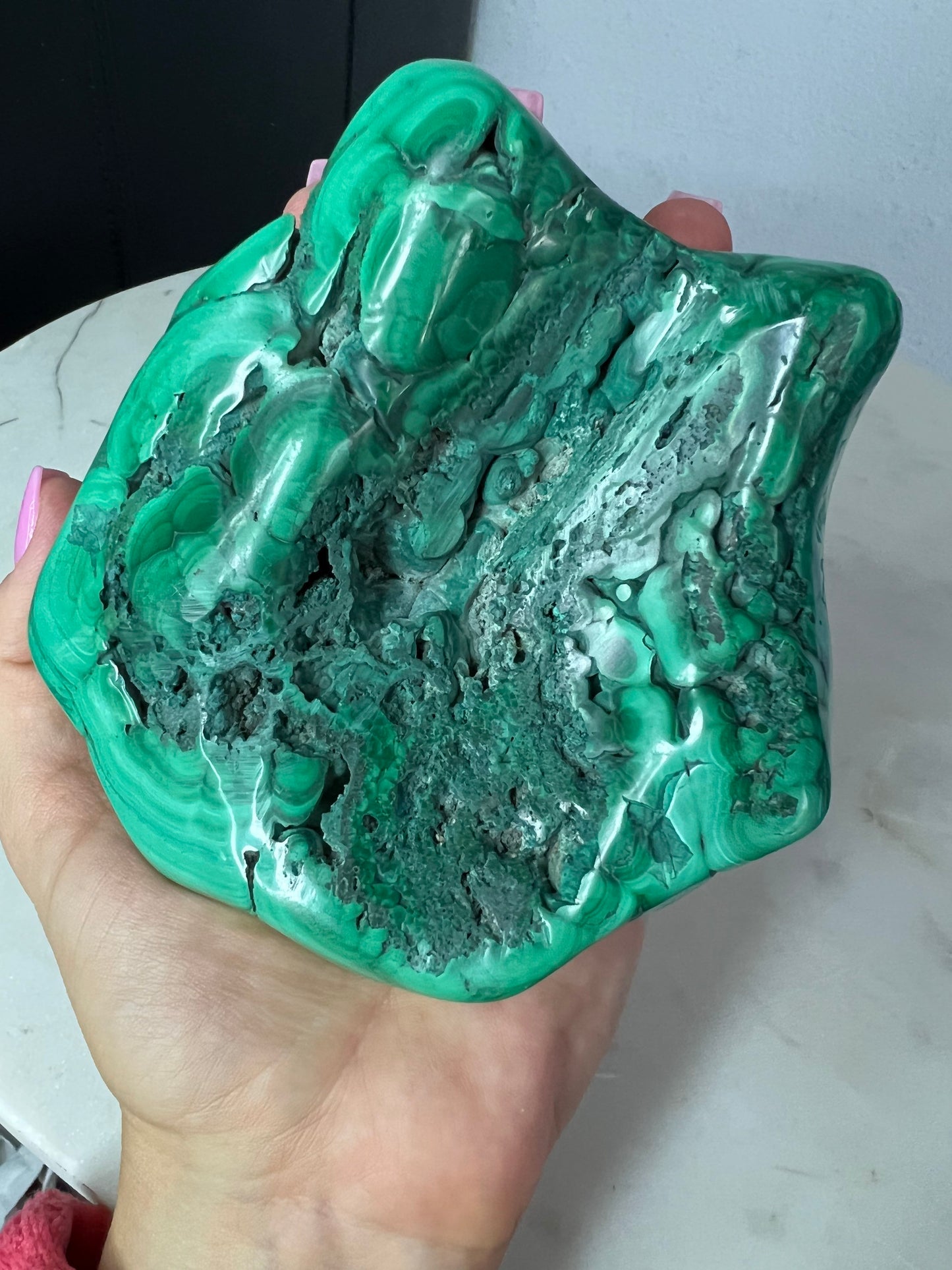 malachite polished from Congo almost 5 inches long and over 2 pounds.