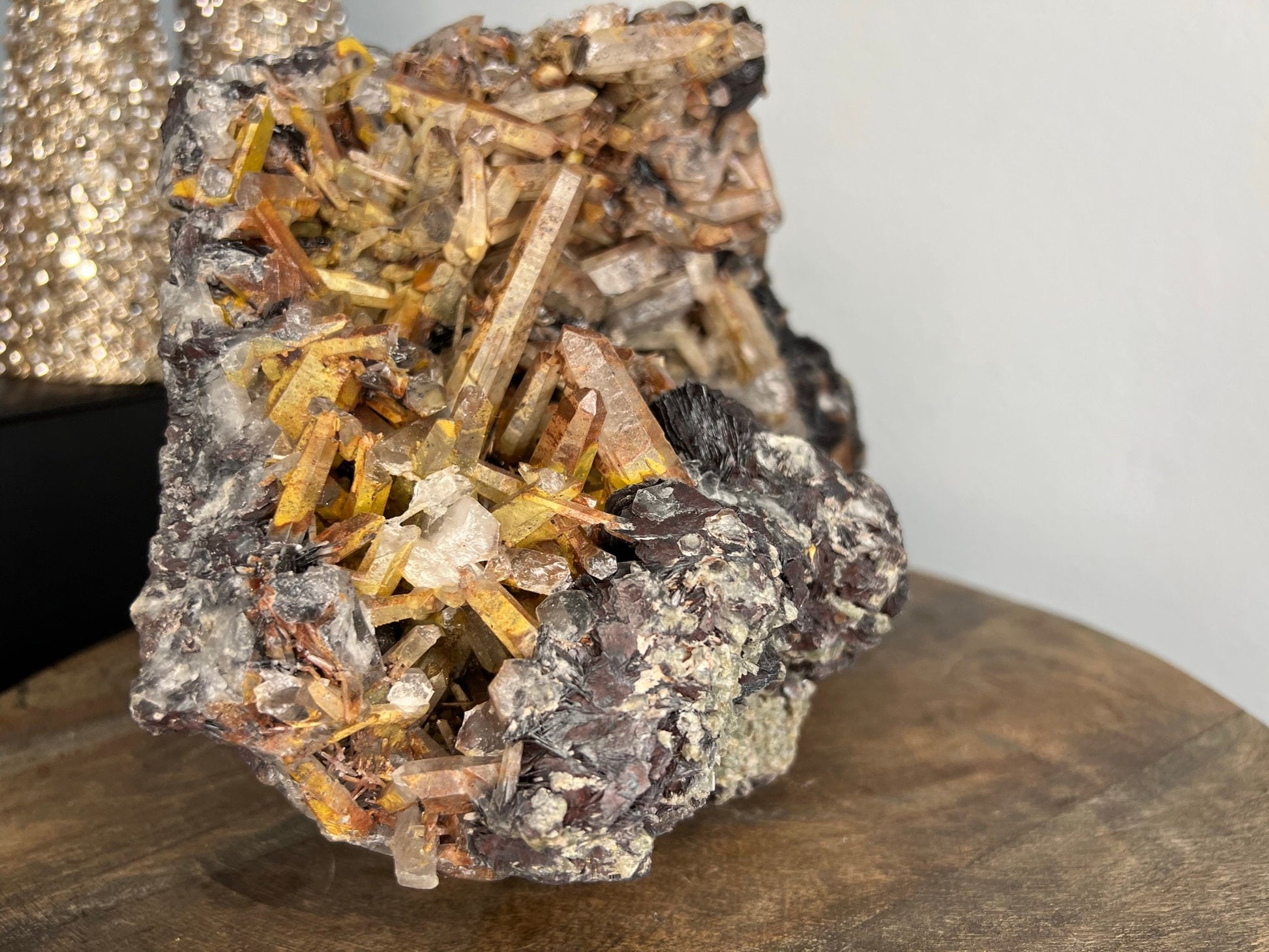 Large MASSIVE Extremely Rare (Guangdong Mine) Yellowish/Red Iron QUARTZ Crystals w/Hematite/Specularite Rosettes 15.37lbs