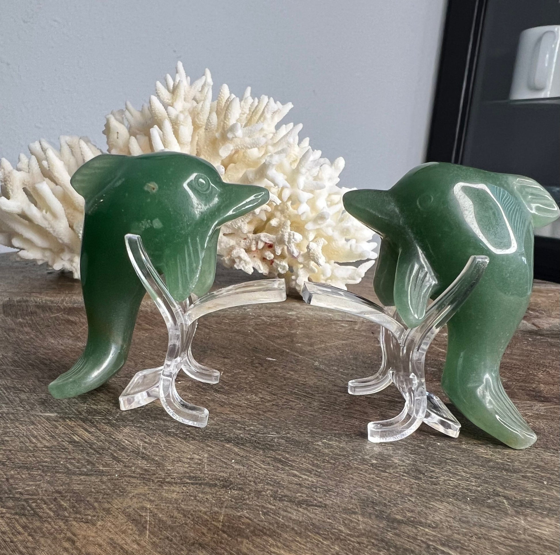 2 Dolphins green aventurine set