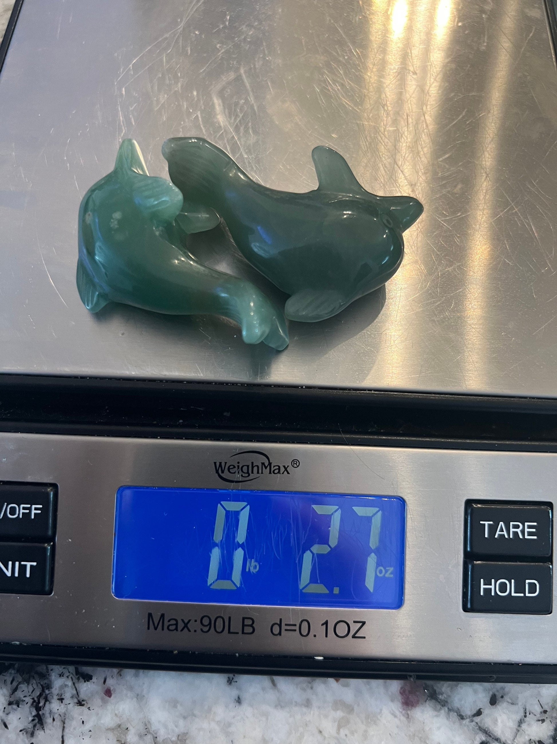 2 Dolphins green aventurine set