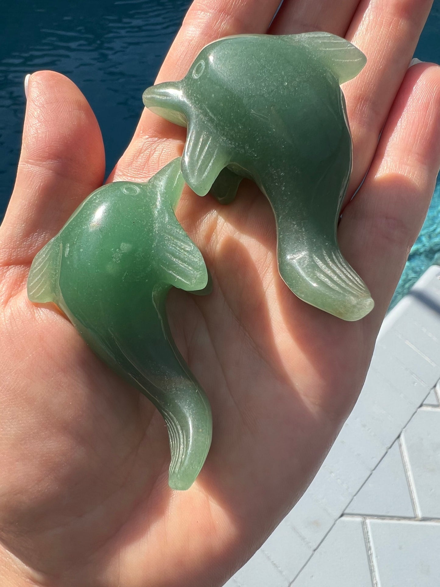 2 Dolphins green aventurine set