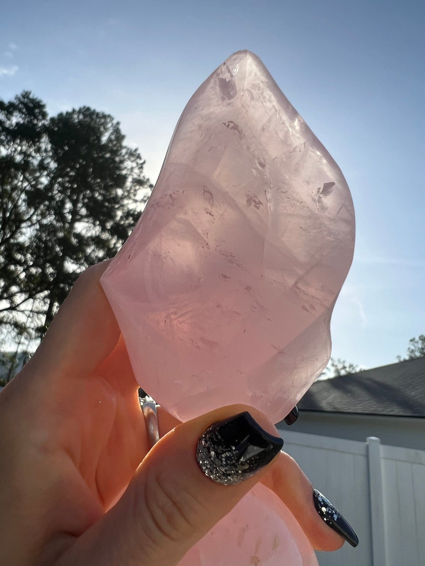 Rose Quartz sphere and flame