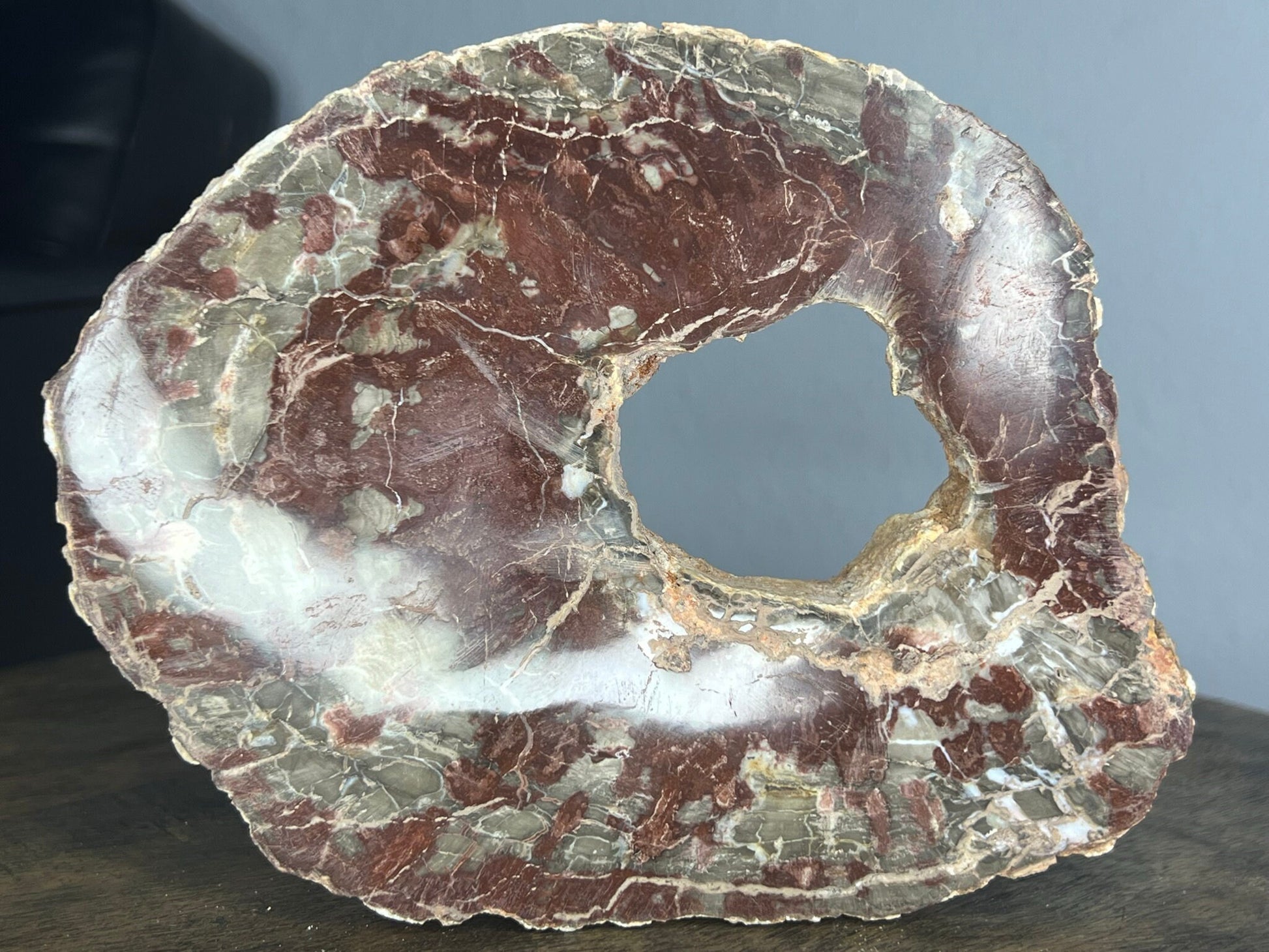 Petrified Wood 1lb 11oz from Madagascar with a happy little natural hole