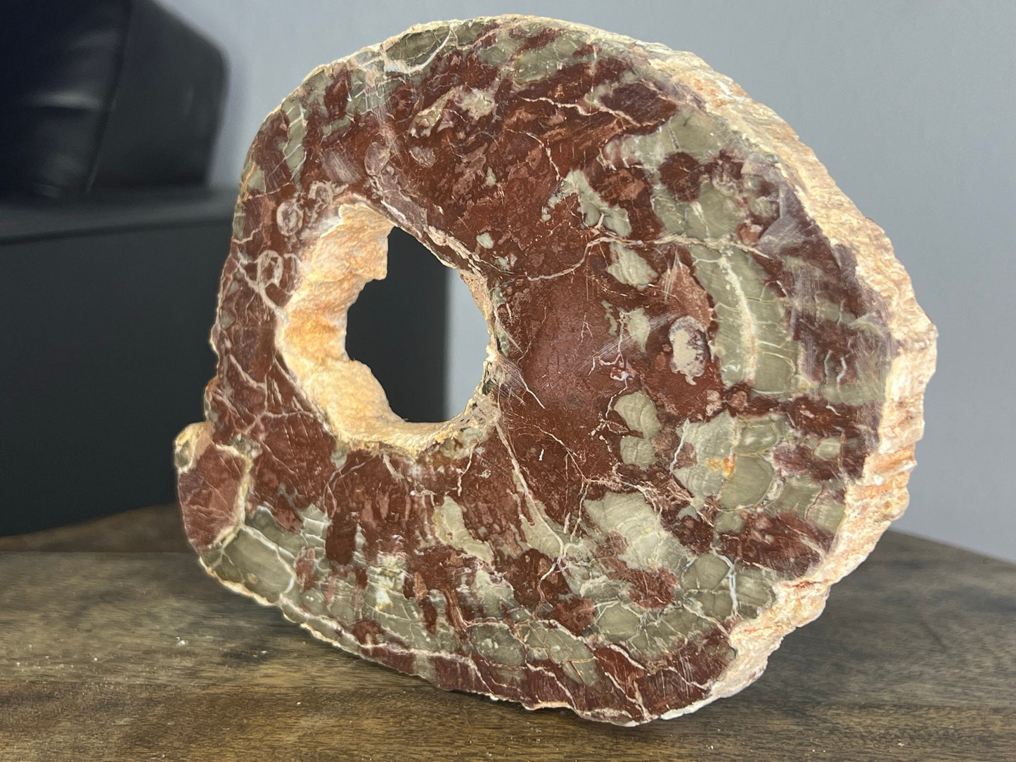 Petrified Wood 1lb 11oz from Madagascar with a happy little natural hole