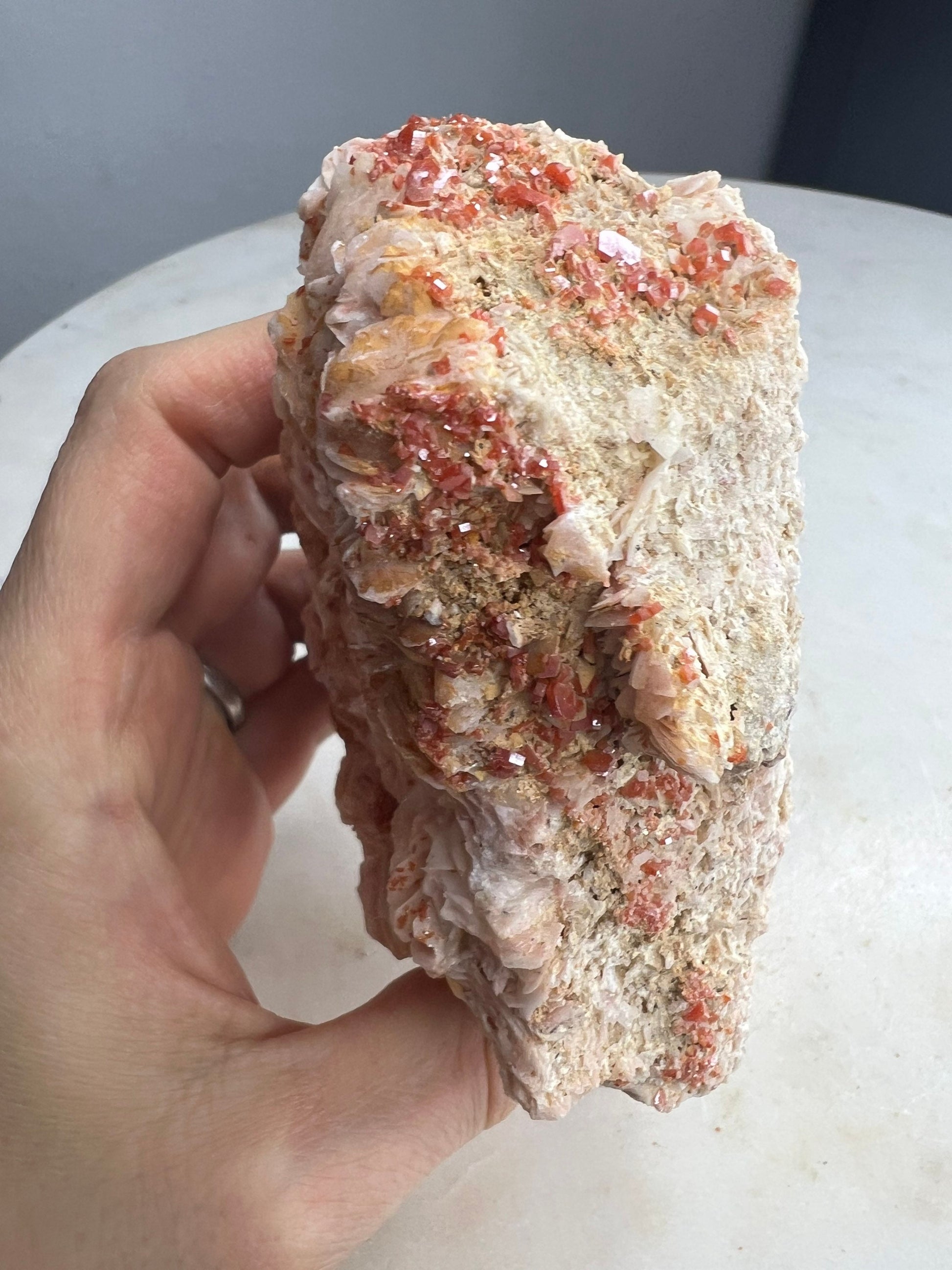 Vanadinite Crystal On Baryte 1lb 7oz from Morocco.