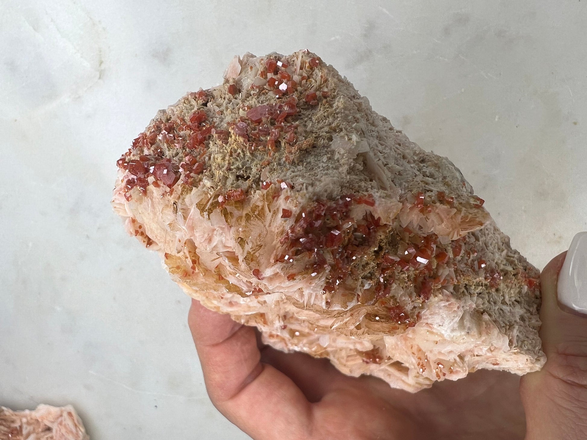 Vanadinite Crystal On Baryte 1lb 7oz from Morocco.