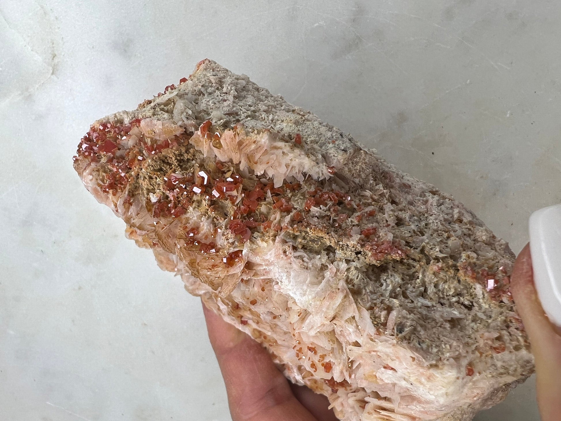 Vanadinite Crystal On Baryte 1lb 7oz from Morocco.