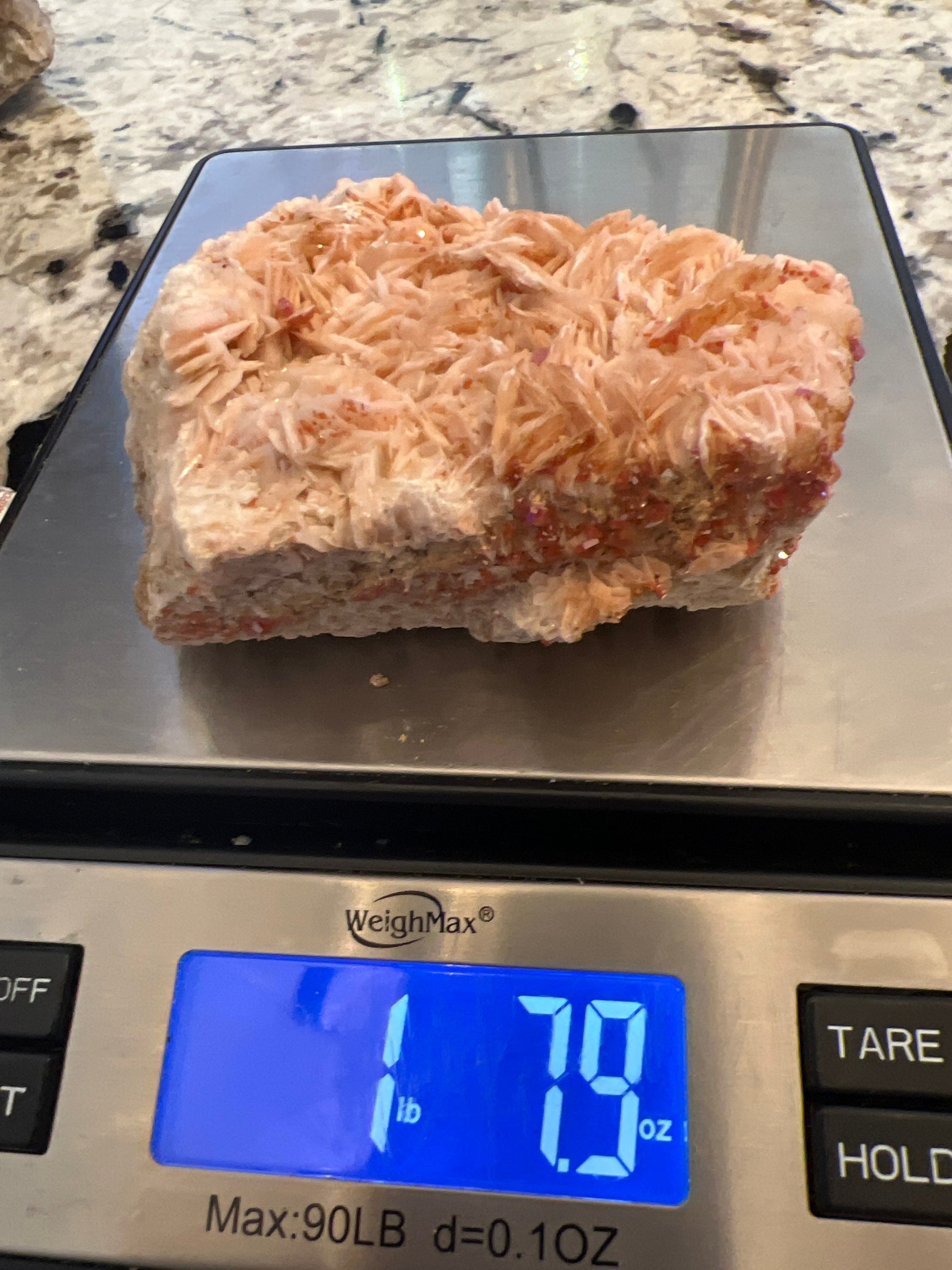 Vanadinite Crystal On Baryte 1lb 7oz from Morocco.